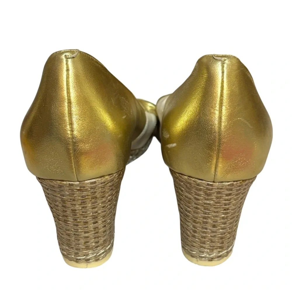 Cole Haan wedges gold white twist peep toe Nike Air sole size 9 US women’s